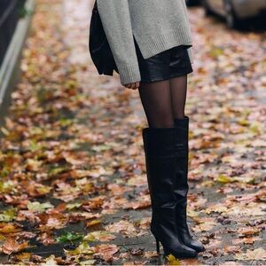 Zara XL Over The Knee Leather Heeled Boots